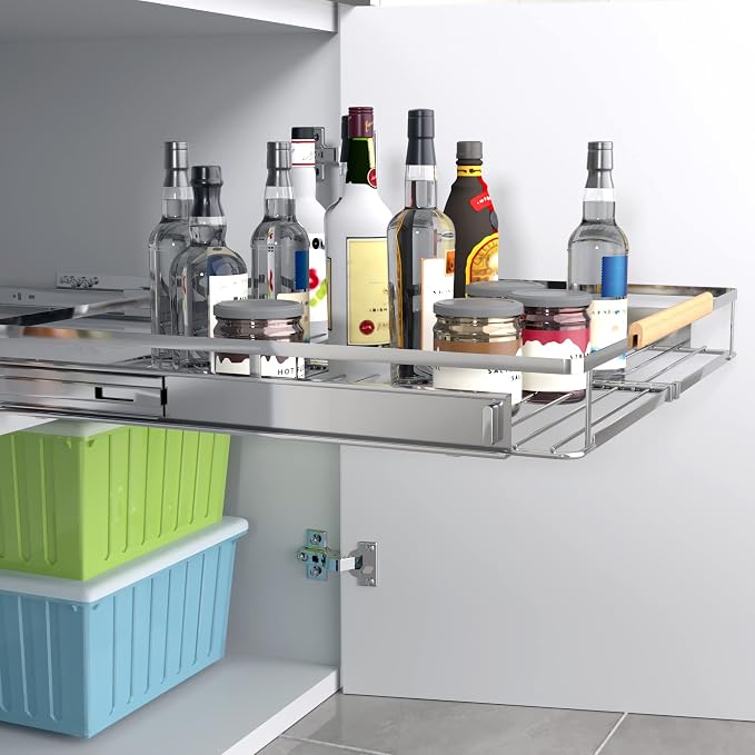 SUZLON Expandable Pull Out Cabinet Organizer,23~39.8" W x 22.5" D Heavy Duty Slide Out Shelves Adjustable Height Cabinet Pull Out Shelves,Expandable Width Spice Rack Organizer for Kitchen Cabinet