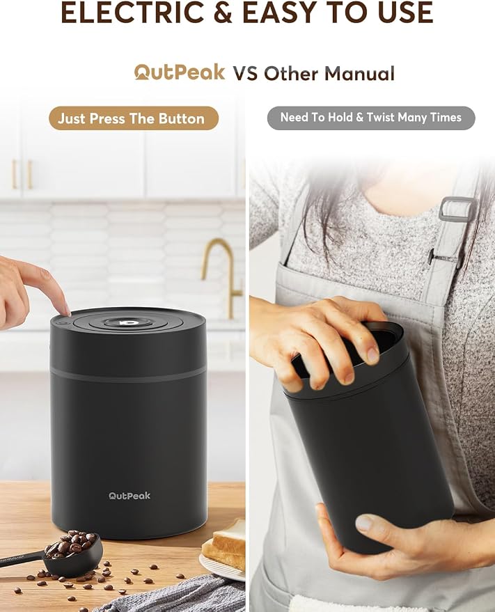 OUTPEAK Neo Latest Kilo Auto Vacuum Coffee Canister, 1.5L Capacity for 17.6oz of Coffee Beans, One-Button Operation, Stainless Steel Coffee Storage Container with Scoop (Barista Champion's Choice)
