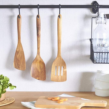 FAAY 13.5” Left-Hand Stir Fry Spatula – True Left-Hand Angled Teak Wooden Turner for Wok & Nonstick Pans, Natural Coconut Oil Finish, Handcrafted Wood Tool for Stirring & Flipping