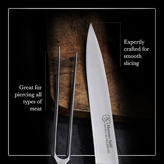 German Forged High Carbon Stainless Steel Carving Knife and Fork Set | Professional Meat Carving Set with Ergonomic Pakkawood Handle