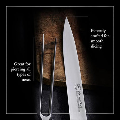 German Forged High Carbon Stainless Steel Carving Knife and Fork Set | Professional Meat Carving Set with Ergonomic Pakkawood Handle