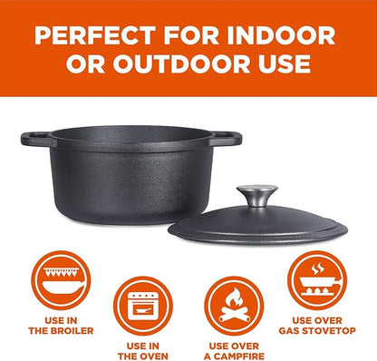 COMMERCIAL CHEF 3.4 Quart Cast Iron Dutch Oven with Dome Lid and Handles