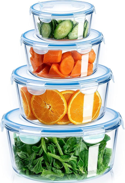 NUTRIUPS 95/54/30/15oz Round Large Glass Food Storage Containers with Airtight Lids, Meal Prep Containers, Ideal for Baking and Storing Casseroles, Lasagnas, Vegetables, Fruits,4-Piece Set