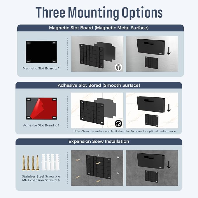 loukin Magnetic File Holder - 13"×5.9" Vertical Wall Mount Organizer for Whiteboard, Refrigerator, Office Wall, Documents, Letters (Black)