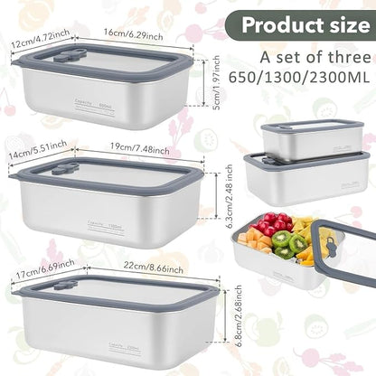 Stainless Steel Food Storage Containers-3Pcs Leakproof, Airtight Stainless Steel Bowls with Lids, Freezer/Dishwasher/Microwave Safe Containers, Durable & Stackable Stainless Steel Containers with Lids