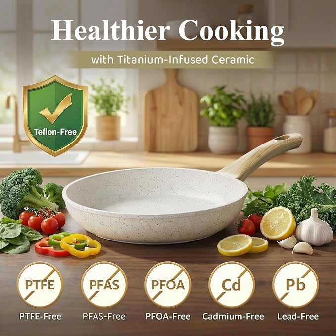 Bazova 24-Piece Pots and Pans Set Non Stick, Ceramic Cookware Set, Titanium-Reinforced Long-Lasting Nonstick,Non Toxic PFAS-Free, Induction Compatible, Complete Kitchen Cookware Set for Daily Cooking