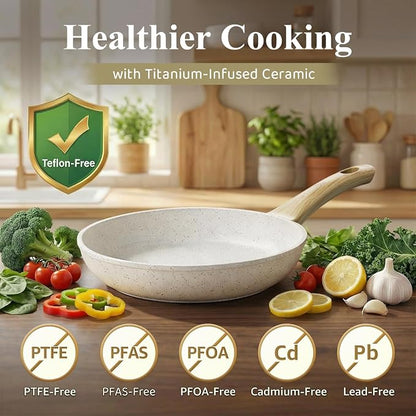 Bazova 24-Piece Pots and Pans Set Non Stick, Ceramic Cookware Set, Titanium-Reinforced Long-Lasting Nonstick,Non Toxic PFAS-Free, Induction Compatible, Complete Kitchen Cookware Set for Daily Cooking