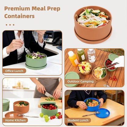 24 fl oz Silicone Food Storage Container with Lid, Round Portable Airtight Salad Bowl, Reusable Meal Prep Bowl for Soup Stew Leftovers, Microwave Fridge Dishwasher Safe, BPA Free (Grass green 1 Pack）