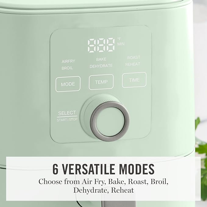 Martha Stewart 6QT Air Fryer, 6-in-1, Bake, Broil, Roast, Air Fry, Dehydrate, Reheat, Ceramic Non-Stick Basket, Crispy Results Fast, 400°F Max Temp, Shake Reminder, Honeydew Green