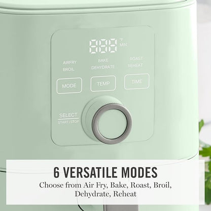 Martha Stewart 6QT Air Fryer, 6-in-1, Bake, Broil, Roast, Air Fry, Dehydrate, Reheat, Ceramic Non-Stick Basket, Crispy Results Fast, 400°F Max Temp, Shake Reminder, Honeydew Green