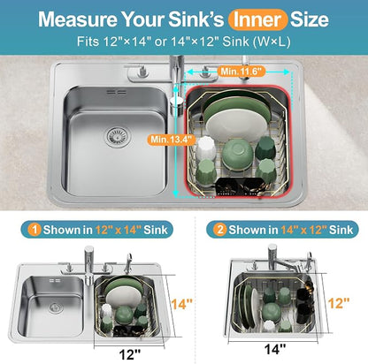 GSlife Small in Sink Dish Drying Rack - Stainless Steel Compact Dish Drainer for RV Kitchen Apartment Sink, Rust Resistant Inside Sink Rack, 1–2 Person Households, 11.6" W x 13.4" L, Champagne Gold
