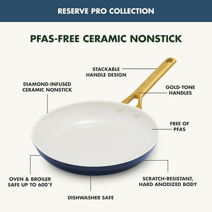 GreenPan Nonstick Reserve Pro 10” & 12” Frying Pan Set, NSF Certified Ceramic, Hard Anodized PFAS-Free Skillets, Stainless Steel Handles, Oven & Dishwasher Safe, Twilight Blue