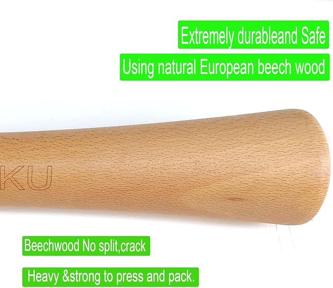 12" Sauerkraut Pounder Natural Beech Wood smasher for Fermentation Crocks and Mason Jars - Cabbage Tamper Fermenting Food Tool