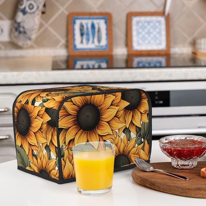 Sunflower Pattern 2 Slice Toaster Cover Wide Slot Dustproof Bread Maker Cover Fingerprint Protection Kitchen Appliance Cover Toaster Bag