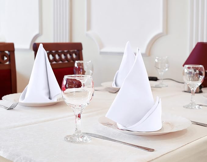 Utopia Kitchen White Cloth Napkins [12 Pack, 20x20 Inch] Absorbent Cotton Blend Washable and Reusable for Dinner, Restaurant, Lunch, Wedding and Hotel