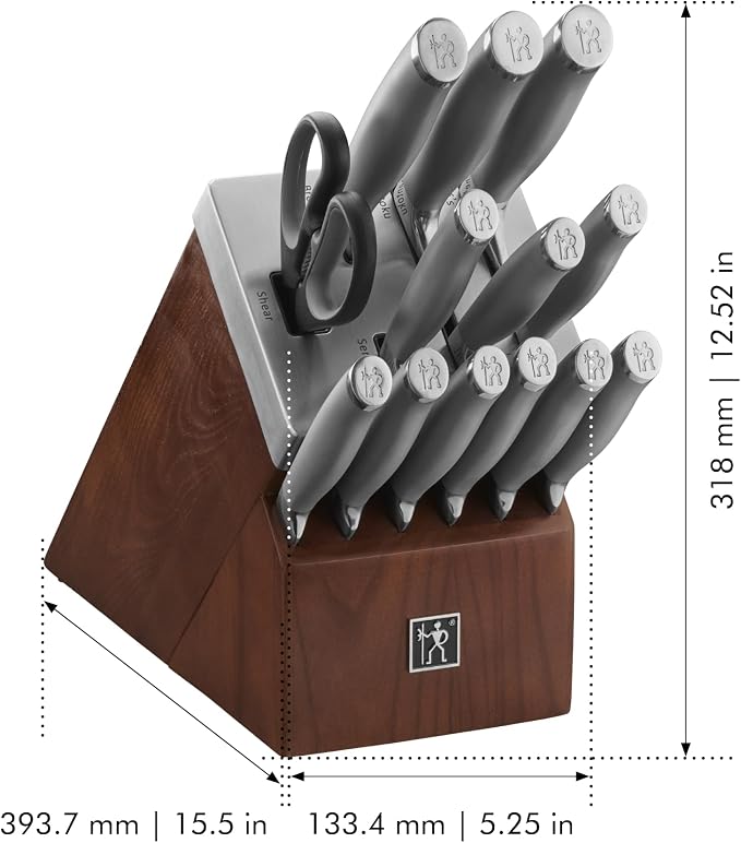 Henckels Modernist 14-pc Self-Sharpening Knife block set, Chef Knife, Paring Knife, Dark Brown, Stainless Steel, Walnut