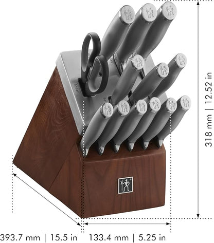 Henckels Modernist 14-pc Self-Sharpening Knife block set, Chef Knife, Paring Knife, Dark Brown, Stainless Steel, Walnut