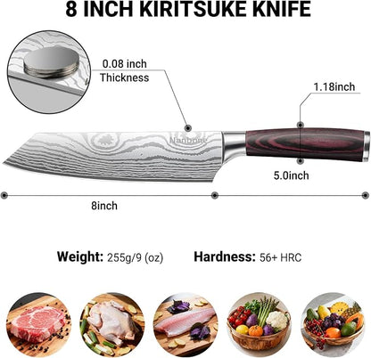 8 Inch Kiritsuke Knife Japanese Chef Knife for Home Kitchen Sushi Fish Meat High Carbon Stainless Steel Kitchen Knife Ultra Sharp Cooking Knives with Ergonomic Handle, Great Gift for Men Women