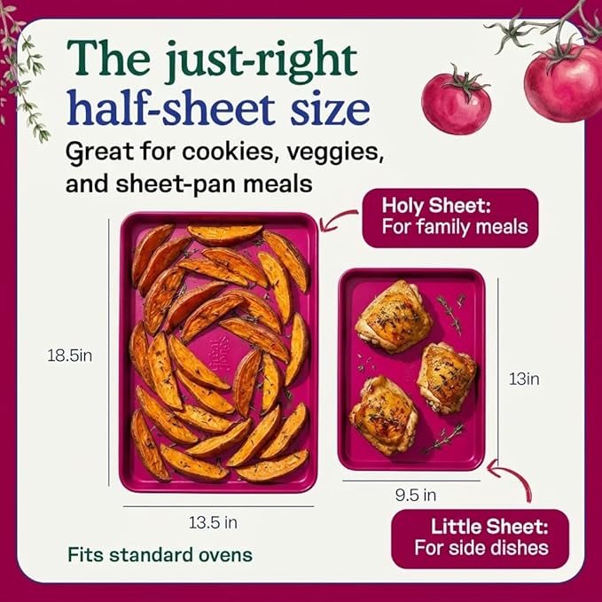 Great Jones Little Sheet (Raspberry) | Jelly Roll Pan, Quarter Sheet Pan | Aluminized Steel,13.5" x 9.5" | For Baking, Roasting, & Broiling | Premium Bakeware with Even Heat Distribution