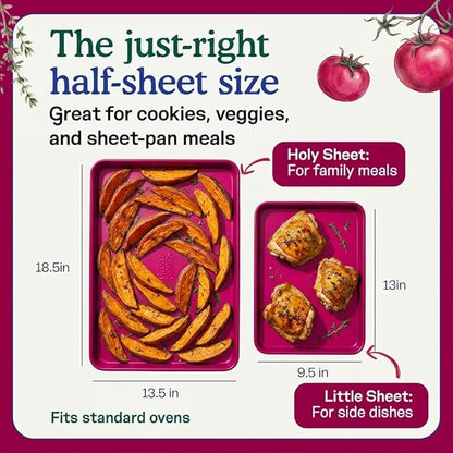Great Jones Little Sheet (Raspberry) | Jelly Roll Pan, Quarter Sheet Pan | Aluminized Steel,13.5" x 9.5" | For Baking, Roasting, & Broiling | Premium Bakeware with Even Heat Distribution