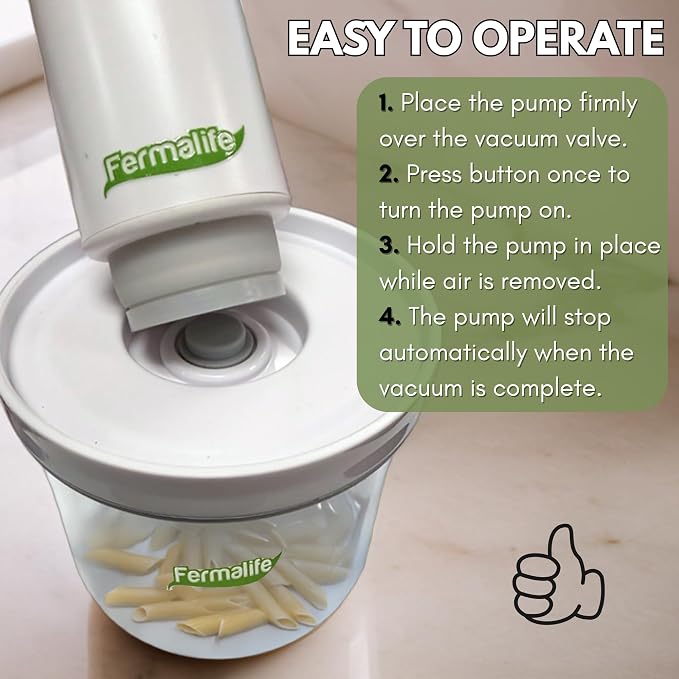 FERMALIFE Vacuum Seal Jar – Airtight Food Storage, Preserves Freshness, Meal Prep & Pantry Organization, 15oz, White (Electric Vacuum Pump Included)