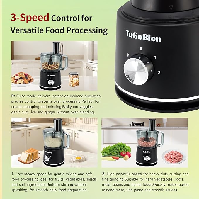 7-in-1 Multifunctional Food Processor with 68oz Processing Bowl,51oz Glass Blender,6.7oz Glass Grinder, Kneading/Chopping/Shredding/Slicing/French Fry Blades for Vegetables,Fruits,Coffee Bean