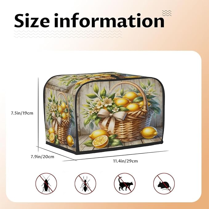 Lemon Toaster Cover 2 Slice Wide Slot Washable Toaster Covers | Wood Modern Dust and Fingerprint Protection Bread Maker Covers for Kitchen Accessories Decor Bakeware Women Gift