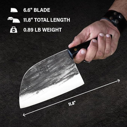 COOLINA Promaja 6" Chef Knife, Hand-Forged High-Carbon Steel, Wide-Blade Multipurpose Kitchen Knife for Slicing, Carving, Chopping, BBQ & Meat Cutting, Full-Tang with Ergonomic Wood Handle