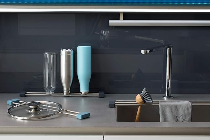 Sanni Shoo drip.line Pure Anthracite - Versatile and Adjustable Kitchen Rack Drip Tray for Dishcloths, Brushes, and Bottles - Hygienic Storage - Made of Stainless Steel and Silicone