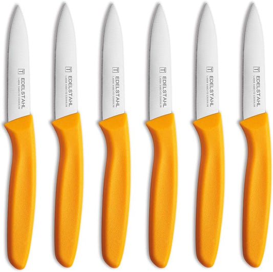Paring Knives Set,Stainless Steel Paring Knife Set of 6,Sharp Vegetable&Fruit Knifes,Small Knife Set,Ergonomic Handle Paring Knives,Straight Edge Paring Knife Set,Orange Peeling Knife