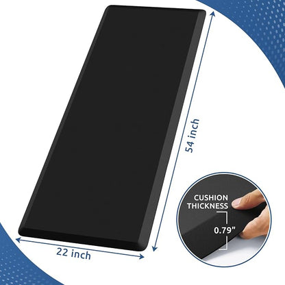 KitchenClouds Kitchen Mat Cushioned Anti Fatigue Rug 22"x54" Water Resistant, Non Slip, Standing and Comfort Desk/Floor Mats for House Sink Office (Black,0.8inch)
