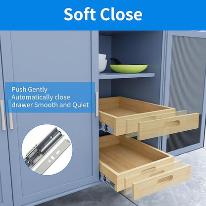 2 Set Pull Out Cabinet Organizer, Soft Close Slide Out Wood Drawer Storage Shelves for Kitchen, Base Cabinet Organization for Pantry, Finished, Heavy-Duty, Bottom Assembly (33” W x 21” D)