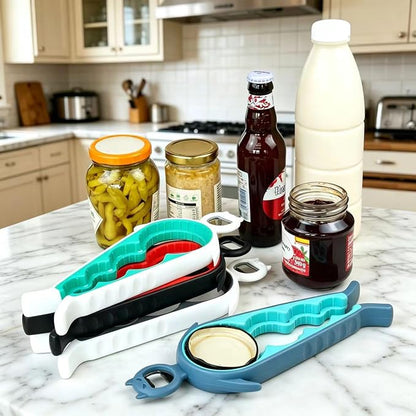Jar Opener Bottle Opener for Arthritis, 5-in-1 Multifunctional Jar Opener, Easy Grip for Seniors and Weak Hands, Devil Shape Kitchen Gadget for Jar, Beer and Bottle (Black and Red)