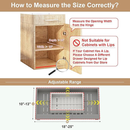 2Pc Pull out Cabinet Organizer,Width (18"-25") and Depth (10"-13") Expandable,No Drill Adjustable Slide out Drawers for Pantry,Adhesive Roll out Shelves Short,for upper cabinet,White
