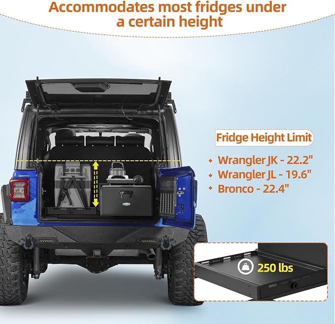 Hooke Road JK JL Bronco Trunk Storage Drawer & Fridge Slide Mount for 2007-2026 Jeep Wrangler JK JL 4-Door & 2021-2026 Ford Bronco 4-Door, Security Lock Toolbox Overland Camping Cargo Organizer