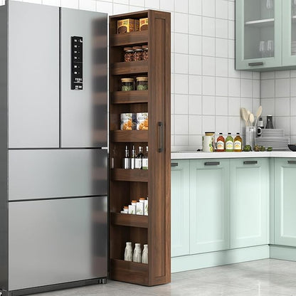 7 Tier Expandable Pull Out Cabinet Organizer, Pull Out Spice Rack, Rolling Kitchen Pantry Storage Cabinet, Slide Out Shelf Cabinet Storage for Kitchen, Walnut