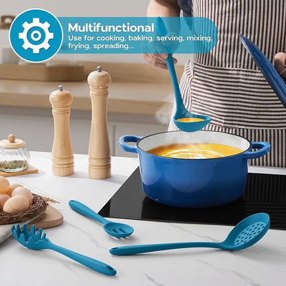 Onader Silicone Cooking Kitchen Utensils Set of 6, Navy Blue Kitchen Utensils Gadgets Set for Nonstick Cookware, Non Toxic & Dishwasher Safe