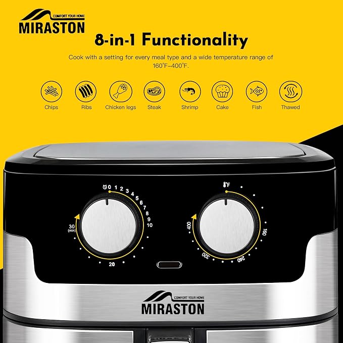 8.5QT Large Air Fryer, Stainless Steel Air Fryers with Gift Box | XL FAMILY SIZE: 8.5QT capacity for batch cooking; durable stainless steel design with PFAS-free coating for healthy meals.