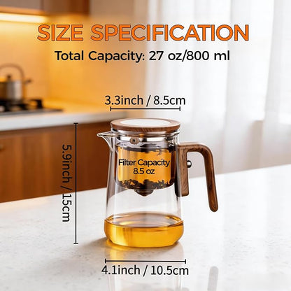 Enchanted Tea Pot, Magic Tea Pot for Loose Leaf Tea Steeper, Heat Resistant Borosilicate Glass Teapot with Tea Infuser, Ideal Gift for Tea Lovers - 27 oz (800 ml)