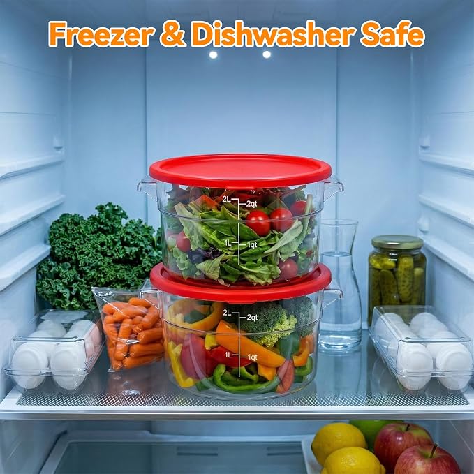 2 Pcs 2 Qt Round Food Storage Container with Lid, Dough Proofing Bucket, Clear Translucent Containers with Scale, Freezer & Dishwasher Safe, Dough Proofing Container for Pizza Bread Kitchen