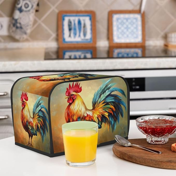 Toaster Cover 2 Slice Wide Slot Farm RoosteBread Toaster Oven Dustproof Cover Small Appliance Kitchen Covers Dust and Fingerprint Protection for Women Gift 2 Slice