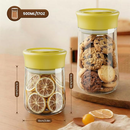 OURCABECUE Wide Mouth Mason Jar 16oz, Newly Upgraded Easy Open Rotating Lid, Food Grade Glass Storage Jar for Overnight Oats Yogurt Snacks Candy Jars