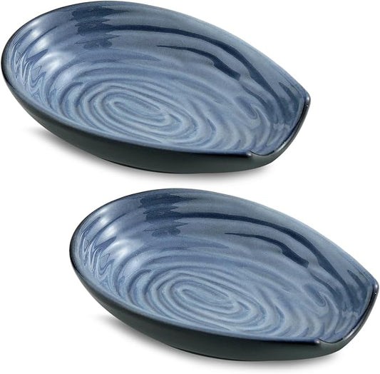 Hasense Spoon Rest for Stove top, Cooking Spoon Holder for Kitchen Counter, Ceramic Utensil Rest for Ladle, Spatula, Tong and Spoon, Heat-Resistant Spatula Holder Set of 2, Grayish Blue