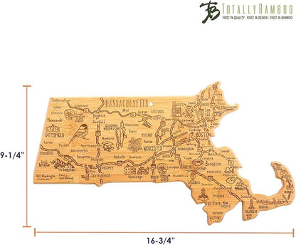 Totally Bamboo Destination Massachusetts State Shaped Serving and Cutting Board, Includes Hang Tie for Wall Display