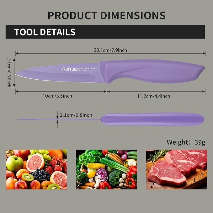 Paring Knife Set, 4PCS Stainless Steel Paring Knife Set, Ultra Sharp Fruit and Vegetable Knives, 3.5-Inch Kitchen Knives, Razor-Sharp Knife,Ergonomic Handle Design,Purple.