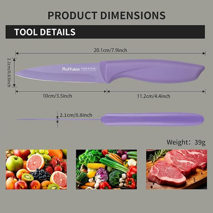Paring Knife Set, 4PCS Stainless Steel Paring Knife Set, Ultra Sharp Fruit and Vegetable Knives, 3.5-Inch Kitchen Knives, Razor-Sharp Knife,Ergonomic Handle Design,Purple.