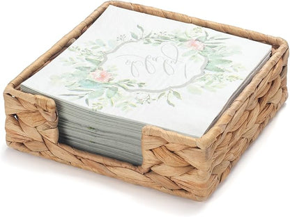 Water Hyacinth Napkin Holder for Table, Rattan Napkin Holder, Square Wicker Napkin Towel Holder for Bathroom, Kitchen, Restaurant, Decorative Tabletop Accessory, 7.5" x 7.5" x 2.5"