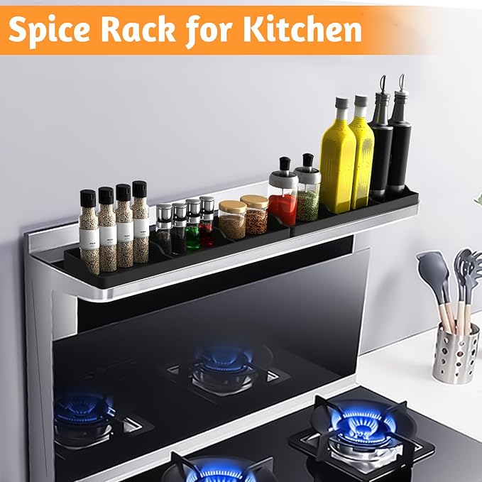 Foeacry Magnetic Stove Top Shelf 30"/15", 2-Piece Silicone Over the Stove Shelf Spice Rack & Spice Organizer — Heat Resistant, No Drill Kitchen Storage Organizer for Gas & Electric Stoves