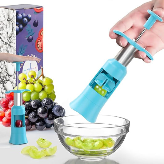 Newness Grape Cutter for Toddlers 1-3 with 2 Straw Brushes & 2 Types of Slicing Tomato Slicer Blueberry Cherry Grape Quarter Cutter Kitchen Gadgets for Salad Pasta Cake Decoration (Blue)