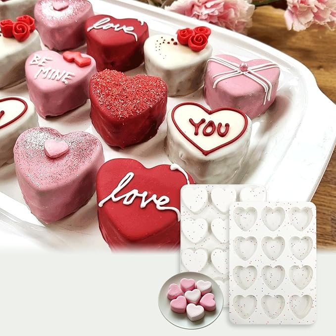 2 Inch Small Heart Shaped Silicone Molds, 12-Cup Cavity Baking Pan for Valentine's Day Muffins, Cupcakes, Chocolate, Tartlets, Egg Bites 2 Pack